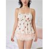 imageSHENHE Womens Lace Trim Cute Strawberry Print Ruffle Hem Babydoll Tank Top CamisolePink