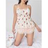 imageSHENHE Womens Lace Trim Cute Strawberry Print Ruffle Hem Babydoll Tank Top CamisolePink