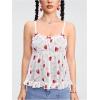 imageSHENHE Womens Lace Trim Cute Strawberry Print Ruffle Hem Babydoll Tank Top CamisoleRed