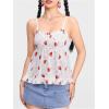 imageSHENHE Womens Lace Trim Cute Strawberry Print Ruffle Hem Babydoll Tank Top CamisoleRed