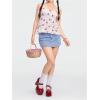 imageSHENHE Womens Lace Trim Cute Strawberry Print Ruffle Hem Babydoll Tank Top CamisoleRed