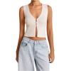 imageSHENHE Womens Sleeveless Knitted V Neck Sweater Tank Split Hem Cropped Vest CardiganBeige