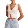 imageSHENHE Womens Sleeveless Knitted V Neck Sweater Tank Split Hem Cropped Vest CardiganBeige