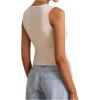 imageSHENHE Womens Sleeveless Knitted V Neck Sweater Tank Split Hem Cropped Vest CardiganBeige