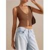 imageSHENHE Womens Sleeveless Knitted V Neck Sweater Tank Split Hem Cropped Vest CardiganBrown