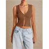 imageSHENHE Womens Sleeveless Knitted V Neck Sweater Tank Split Hem Cropped Vest CardiganBrown