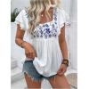 imageSHENHE Womens Square Neck Embroidered Layered Flutter Sleeve Ruffle Hem Peplum Top BlouseWhite