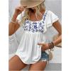 imageSHENHE Womens Square Neck Embroidered Layered Flutter Sleeve Ruffle Hem Peplum Top BlouseWhite