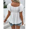 imageSHENHE Womens Square Neck Embroidered Layered Flutter Sleeve Ruffle Hem Peplum Top BlouseWhite