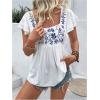 imageSHENHE Womens Square Neck Embroidered Layered Flutter Sleeve Ruffle Hem Peplum Top BlouseWhite