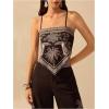 imageSHENHE Womens Tropical Print Bandana Top Tie Back Spaghetti Strap Boho Camisole TopBlack and White