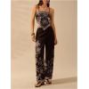 imageSHENHE Womens Tropical Print Bandana Top Tie Back Spaghetti Strap Boho Camisole TopBlack and White
