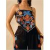imageSHENHE Womens Tropical Print Bandana Top Tie Back Spaghetti Strap Boho Camisole TopBlue