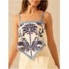 imageSHENHE Womens Tropical Print Bandana Top Tie Back Spaghetti Strap Boho Camisole TopLight Blue