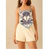 imageSHENHE Womens Tropical Print Bandana Top Tie Back Spaghetti Strap Boho Camisole TopLight Blue