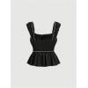 imageSHENHE Womens Y2K Ruffle Tank Top Bow Front Square Neck Backless Ruched Cute Babydoll Going Out Crop TopBlack