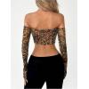 imageSHENHE Womens Y2k Leopard Off Shoulder Open Front Tie Split Long Sleeve Sexy Crop TopBrown