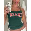 imageSHENHE Womens Y2k Spaghetti Strap Letter Graphic Miami Slim Fit Vintage Crop Tank TopGreen