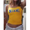 imageSHENHE Womens Y2k Spaghetti Strap Letter Graphic Miami Slim Fit Vintage Crop Tank TopYellow