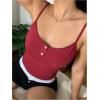 imageSHENHE Womens Y2k Spaghetti Strap Tank Top Button Lace Trim Crop Top Cute Summer CamisoleBurgundy