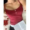 imageSHENHE Womens Y2k Spaghetti Strap Tank Top Button Lace Trim Crop Top Cute Summer CamisoleBurgundy