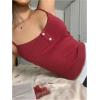 imageSHENHE Womens Y2k Spaghetti Strap Tank Top Button Lace Trim Crop Top Cute Summer CamisoleBurgundy
