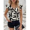 imageSHENHE WomensV Neck Ruffle Cap Sleeve Blouse Tropical Summer Going Out Boho Blouse TopBlack