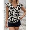 imageSHENHE WomensV Neck Ruffle Cap Sleeve Blouse Tropical Summer Going Out Boho Blouse TopBlack