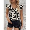 imageSHENHE WomensV Neck Ruffle Cap Sleeve Blouse Tropical Summer Going Out Boho Blouse TopBlack