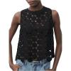 imageSHENHE Womens Asymmetrical Vest Top See Through Circular Embroidered Crew Neck Sleeveless Vest Crop TopBlack