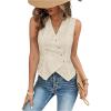 imageSHENHE Womens Button Up Blouse Eyelet Asymmetrical Blouse Top Dressy Sleevless VestApricot