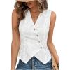 imageSHENHE Womens Button Up Blouse Eyelet Asymmetrical Blouse Top Dressy Sleevless VestWhite