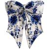 imageSHENHE Womens Floral Crop Tube Top Twist Front Strapless Split Asymmetrical Boho Flowy BandeauWhite and Blue