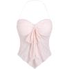 imageSHENHE Womens Floral Lace Halter Backless Tie Front Bow Asymmetrical Crop TopPink