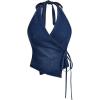 imageSHENHE Womens Halter Neck Denim Wrap Top Side Tie Backless Vintage Jean Top ShirtDark Blue