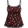 imageSHENHE Womens Lace Trim Cute Strawberry Print Ruffle Hem Babydoll Tank Top CamisoleBlack