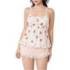 imageSHENHE Womens Lace Trim Cute Strawberry Print Ruffle Hem Babydoll Tank Top CamisolePink