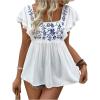 imageSHENHE Womens Square Neck Embroidered Layered Flutter Sleeve Ruffle Hem Peplum Top BlouseWhite