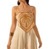 imageSHENHE Womens Tropical Print Bandana Top Tie Back Spaghetti Strap Boho Camisole TopMustard Yellow