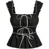 imageSHENHE Womens Y2K Ruffle Tank Top Bow Front Square Neck Backless Ruched Cute Babydoll Going Out Crop TopBlack