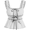 imageSHENHE Womens Y2K Ruffle Tank Top Bow Front Square Neck Backless Ruched Cute Babydoll Going Out Crop TopWhite