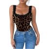 imageSHENHE Womens Y2k Lace Trim Leopard Tank Top Scoop Neck Fitted Cheetah Camisole TankCoffee Brown