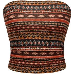 imageSHENHE Womens Hippie Top Strapless Tribal Print Boho Crop Tube Top Off Shoulder Bandeau TankBrown Orange Multi