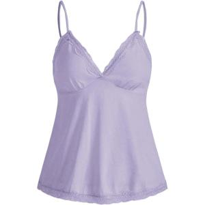 imageSHENHE Womens Lace Babydoll Tank Top Sexy V Neck Sleeveless Flared Hem Flowy Peplum TopsPurple