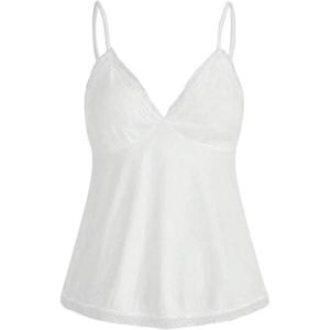 imageSHENHE Womens Lace Babydoll Tank Top Sexy V Neck Sleeveless Flared Hem Flowy Peplum TopsWhite