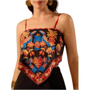 imageSHENHE Womens Tropical Print Bandana Top Tie Back Spaghetti Strap Boho Camisole TopBlack