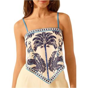 imageSHENHE Womens Tropical Print Bandana Top Tie Back Spaghetti Strap Boho Camisole TopLight Blue