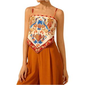 imageSHENHE Womens Tropical Print Bandana Top Tie Back Spaghetti Strap Boho Camisole TopRed