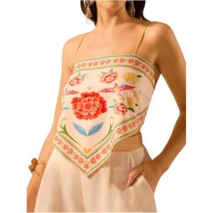 imageSHENHE Womens Tropical Print Bandana Top Tie Back Spaghetti Strap Boho Camisole TopWhite