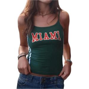 imageSHENHE Womens Y2k Spaghetti Strap Letter Graphic Miami Slim Fit Vintage Crop Tank TopGreen